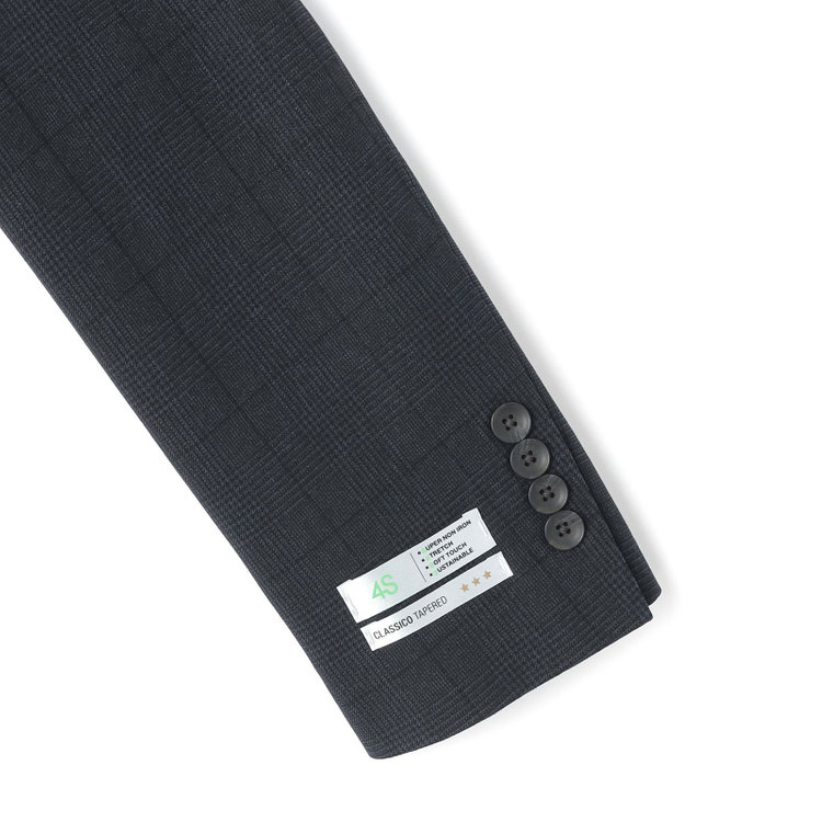 シルバーライン 【CLASSICO TAPERED】【秋冬】コーディネートパンツ付き/2釦シングルスーツ 1タック/ネイビー×グレンチェック+グレーソリッドパンツ/ウエストムーブ/4S SUSTAINABILITY&ECOLOGY FABRIC/※パンツ裾上げ済仕様 紺濃色