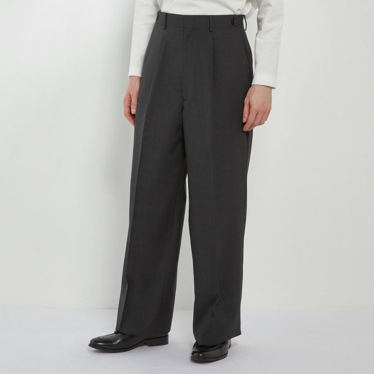 ソノタ 【BLACK LINE】【春夏】1タックワイドシルエットパンツ/グレー×サイロフィル/NEW ZEALAND WOOL MIX Super100’s/※裾上げ必要 グレー濃色
