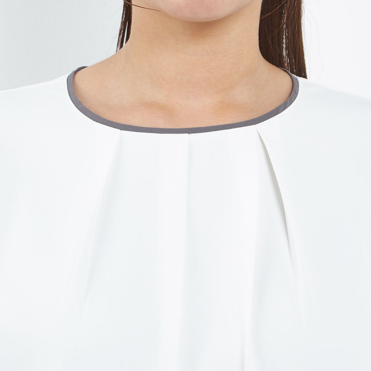 シルバーライン 【SL/長袖】ランダムタックプルオーバー/ホワイト+ブラック/「ウォッシャブル」「ストレッチ」「防シワ」「UV加工」「静電気防止」 白