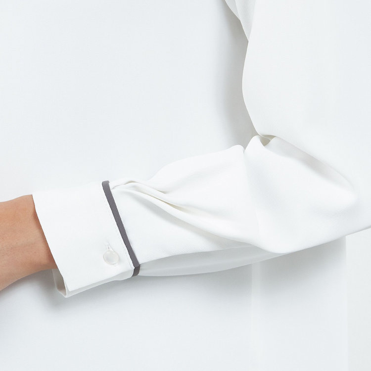 シルバーライン 【SL/長袖】ランダムタックプルオーバー/ホワイト+ブラック/「ウォッシャブル」「ストレッチ」「防シワ」「UV加工」「静電気防止」 白