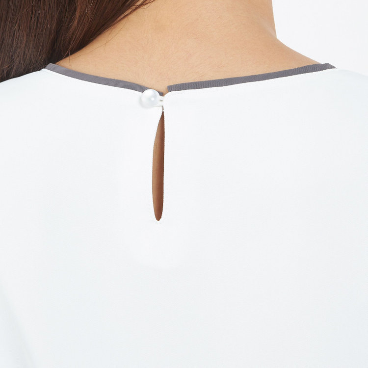 シルバーライン 【SL/長袖】ランダムタックプルオーバー/ホワイト+ブラック/「ウォッシャブル」「ストレッチ」「防シワ」「UV加工」「静電気防止」 白