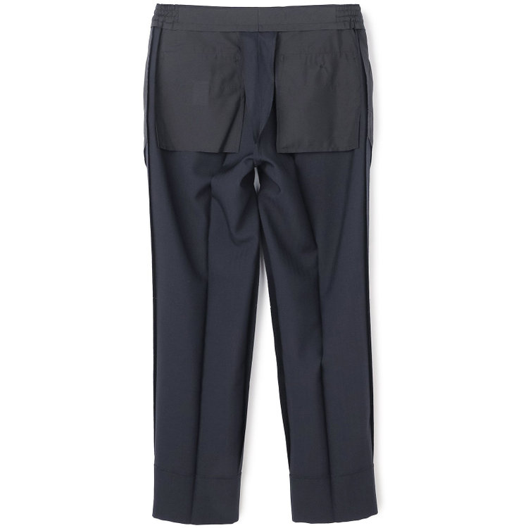 ブラックライン 【WEB限定】【発送在庫あり】【SLIM TAPERED】【年間】ウォッシャブル0タックテーパードパンツ/ネイビー×シャドーストライプ/ウエストシャーリング仕様/裾上げ済仕様 紺中間