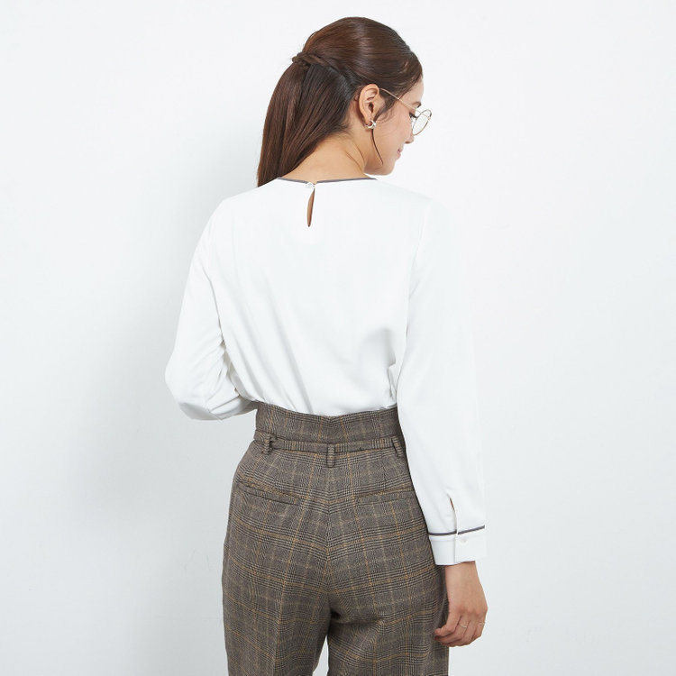 シルバーライン 【SL/長袖】ランダムタックプルオーバー/ホワイト+ブラック/「ウォッシャブル」「ストレッチ」「防シワ」「UV加工」「静電気防止」 白