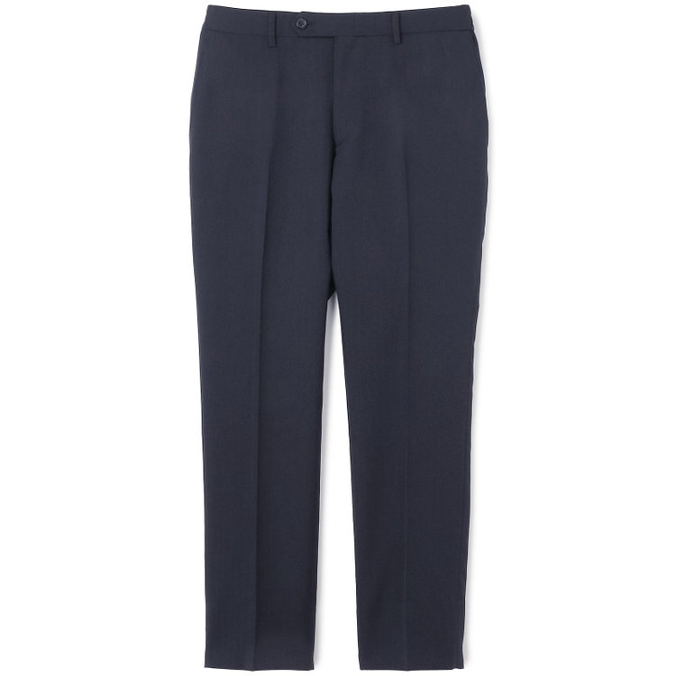 ブラックライン 【WEB限定】【発送在庫あり】【SLIM TAPERED】【年間】ウォッシャブル0タックテーパードパンツ/ネイビー×シャドーストライプ/ウエストシャーリング仕様/裾上げ済仕様 紺中間