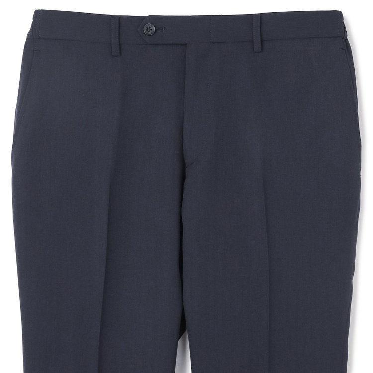 ブラックライン 【WEB限定】【発送在庫あり】【SLIM TAPERED】【年間】ウォッシャブル0タックテーパードパンツ/ネイビー×シャドーストライプ/ウエストシャーリング仕様/裾上げ済仕様 紺中間