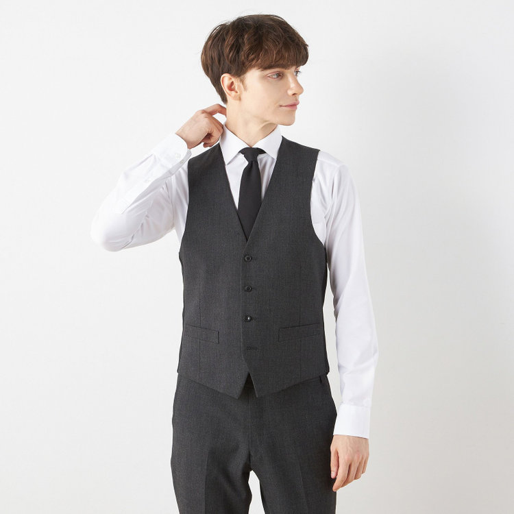 ブラックライン 【SLIM TAPERED_2】【秋冬】2釦シングルスリーピーススーツ 0タック/グレー/ウエストシャーリング/4S SUSTAINABILITY&ECOLOGY FABRIC/※パンツ裾上げ済仕様 グレー濃色