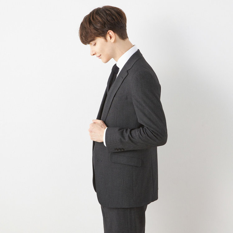 ブラックライン 【SLIM TAPERED_2】【秋冬】2釦シングルスリーピーススーツ 0タック/グレー/ウエストシャーリング/4S SUSTAINABILITY&ECOLOGY FABRIC/※パンツ裾上げ済仕様 グレー濃色