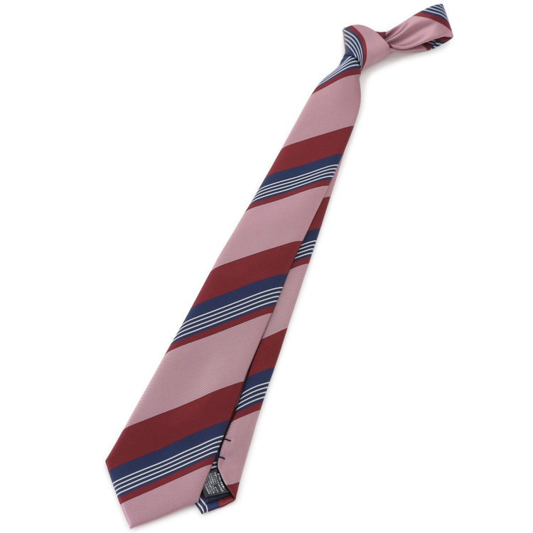 ブラックライン 【BLACK LINE】ポリエステルストライプネクタイ 7.5cm幅/ワイン×ネイビー/ウォッシャブル その他