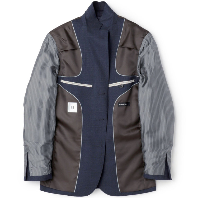 シルバーライン 【CLASSICO TAPERED】【秋冬】3釦段返りスーツ 2タック/ネイビー×チェック/ウエストムーブ/NEW ZEALAND WOOL MIX/※裾上げ必要 青中間