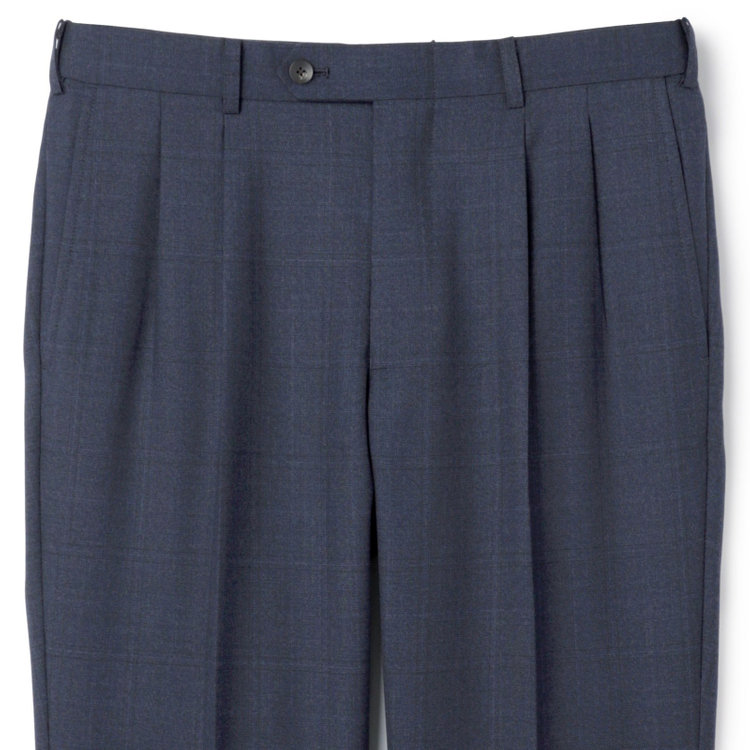 シルバーライン 【CLASSICO TAPERED】【秋冬】3釦段返りスーツ 2タック/ネイビー×チェック/ウエストムーブ/NEW ZEALAND WOOL MIX/※裾上げ必要 青中間