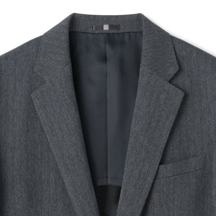 ブラックライン 【SLIM TAPERED_2】【秋冬】2釦シングルスリーピーススーツ 0タック/グレー×シャドーストライプ/ウエストシャーリング/4S SUSTAINABILITY&ECOLOGY FABRIC/※パンツ裾上げ済仕様 グレー中間