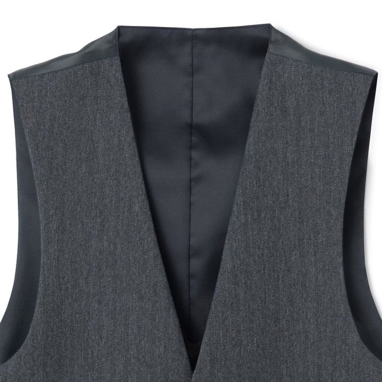 ブラックライン 【SLIM TAPERED_2】【秋冬】2釦シングルスリーピーススーツ 0タック/グレー×シャドーストライプ/ウエストシャーリング/4S SUSTAINABILITY&ECOLOGY FABRIC/※パンツ裾上げ済仕様 グレー中間