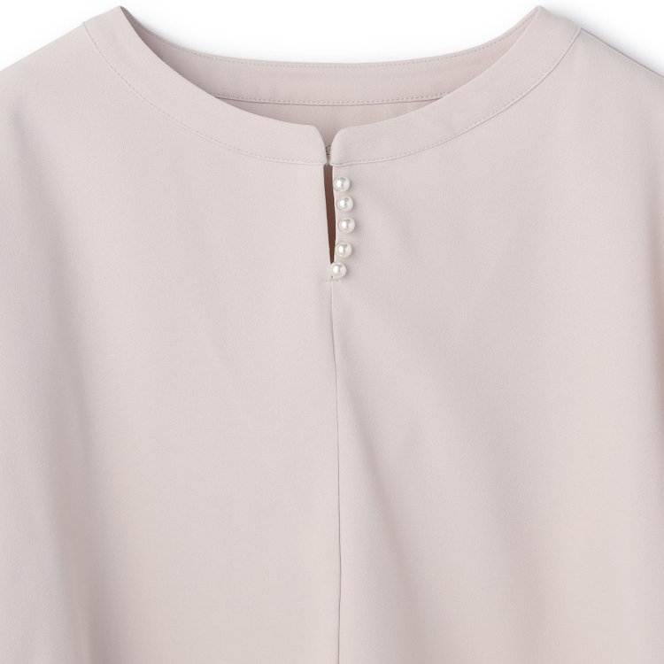 シルバーライン 【SL/9分袖】ラウンドネックパール釦ブラウス/ピンク 赤淡色