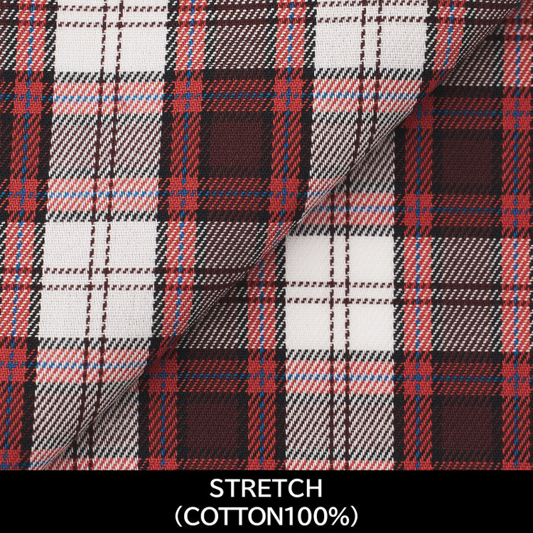スーツセレクト 【国内縫製】【パターンオーダー】ワイシャツ/ワイン×チェック/ストレッチ素材(COTTON100%) ワイン系(赤)