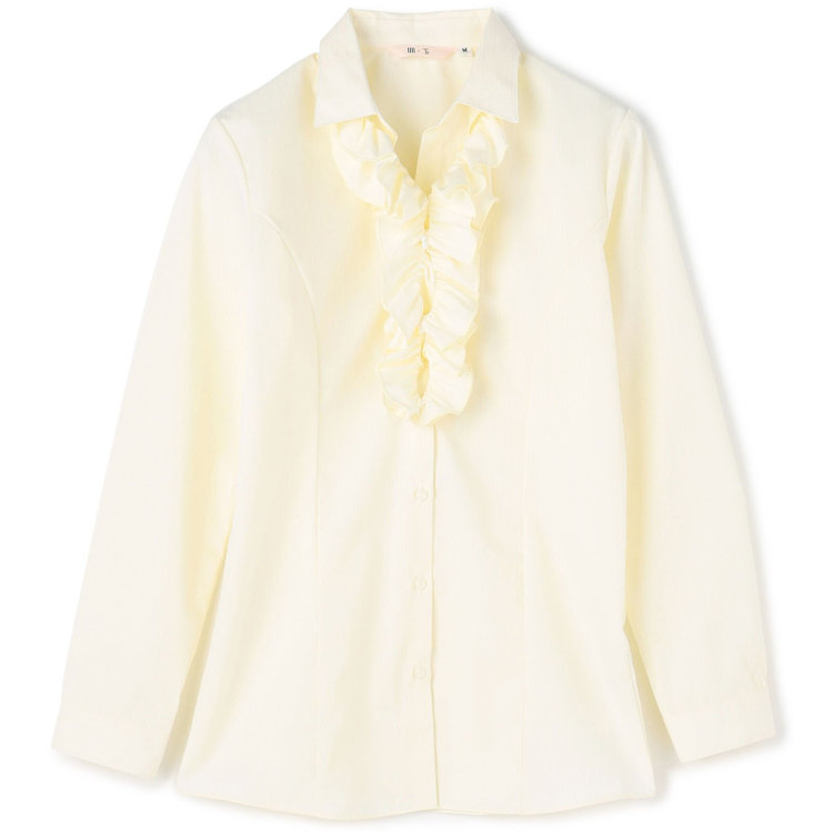 ソノタ 【SUIT SELECT×Samantha Thavasa】【長袖】リボン&フリル取り外しスキッパー/イエロー×ドビーストライプ/形態安定 黄中間