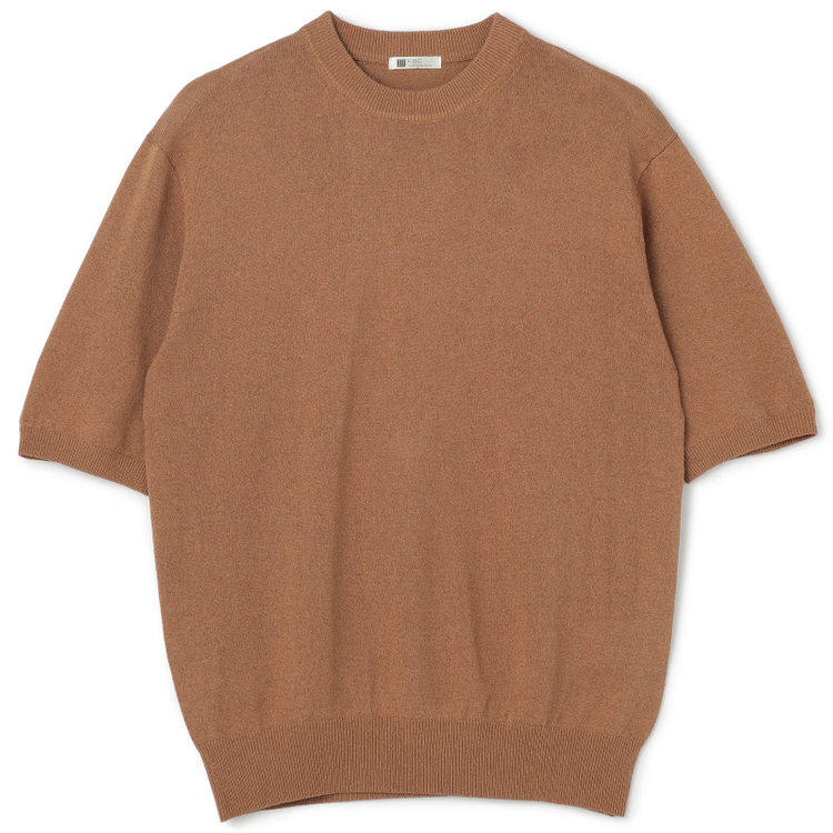 スーツセレクト 【RBC】【半袖】和紙コットンブレンドクルーネックニットシャツ/ブラウン 茶中間