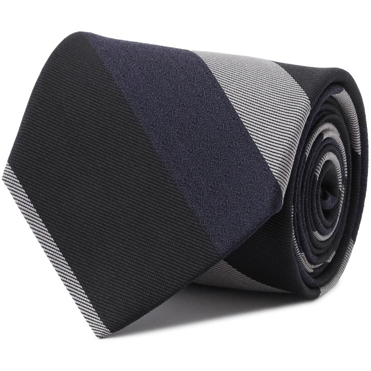 シルバーライン 【SL】シルクブレンドストライプネクタイ 8.5cm幅/ブラック×ネイビー×グレー/JAPAN MADE その他