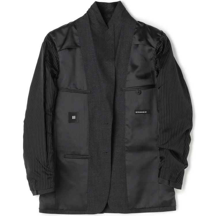 ソノタ 【BLACK LINE】ピークドラペル2釦シングルジャケット/ダークグレー×グレンチェック/NEW ZEALAND WOOL MIX グレー中間