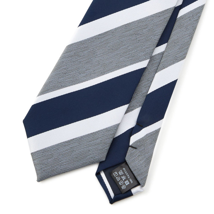 ブラックライン 【BLACK LINE】ポリエステルストライプネクタイ 7.5cm幅/グレー×ネイビー×ホワイト/ウォッシャブル その他