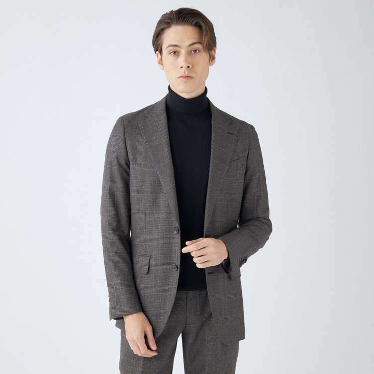 シルバーライン 【CLASSICO TAPERED】【秋冬】2釦シングルスーツ 1タック/ブラウングレー×チェックオーバーペン/Ermenegildo Zegna LOOP woven in italy/※裾上げ必要 茶濃色