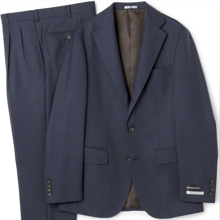 シルバーライン 【CLASSICO TAPERED】【秋冬】3釦段返りスーツ 2タック/ネイビー×チェック/ウエストムーブ/NEW ZEALAND WOOL MIX/※裾上げ必要 青中間
