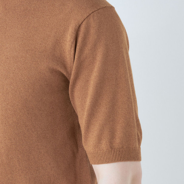 スーツセレクト 【RBC】【半袖】和紙コットンブレンドクルーネックニットシャツ/ブラウン 茶中間