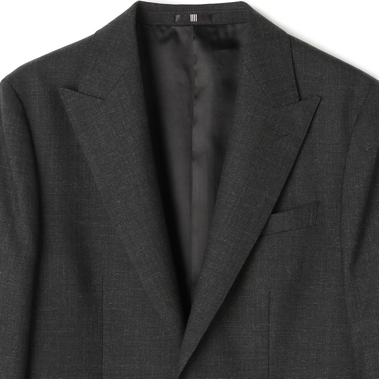 ソノタ 【BLACK LINE】ピークドラペル2釦シングルジャケット/ダークグレー×グレンチェック/NEW ZEALAND WOOL MIX グレー中間