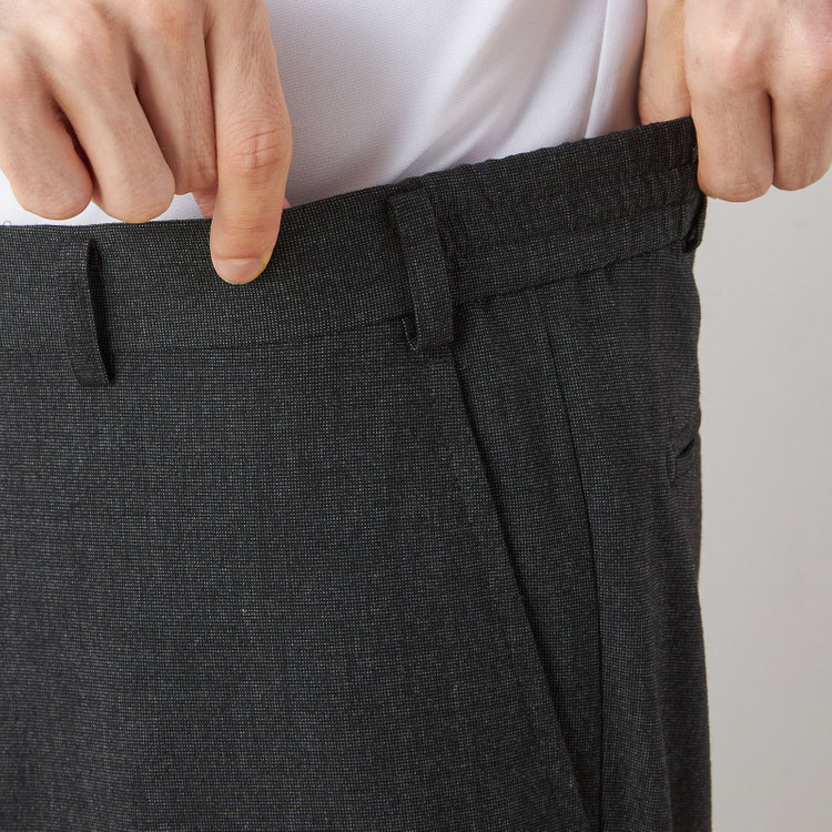 ブラックライン 【SLIM TAPERED_2】【秋冬】2釦シングルスリーピーススーツ 0タック/グレー/ウエストシャーリング/4S SUSTAINABILITY&ECOLOGY FABRIC/※パンツ裾上げ済仕様 グレー濃色