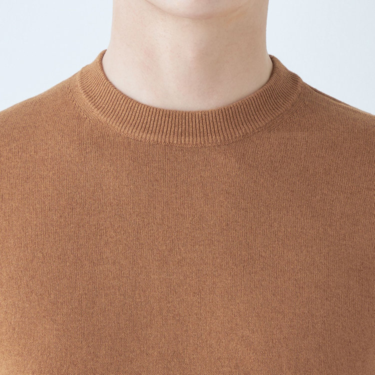 スーツセレクト 【RBC】【半袖】和紙コットンブレンドクルーネックニットシャツ/ブラウン 茶中間