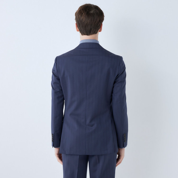 シルバーライン 【CLASSICO TAPERED】【春夏】3釦段返りシングルスーツ 2タック/ネイビー×シャドーストライプ/ウエストムーブ/MARZOTTO/※パンツ裾直し必要 紺中間