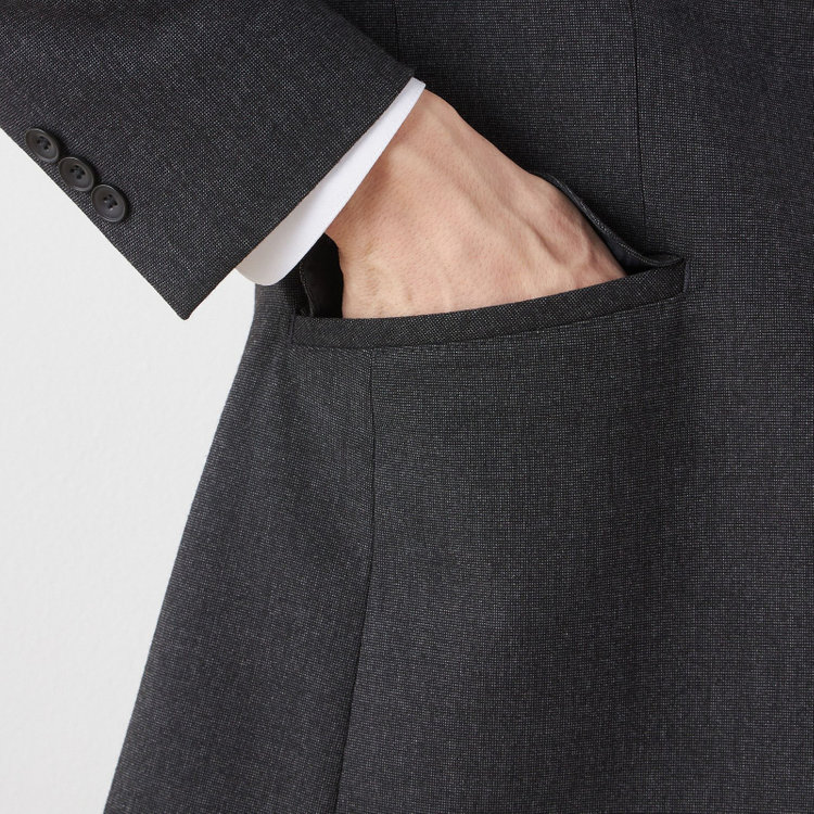 ブラックライン 【SLIM TAPERED_2】【秋冬】2釦シングルスリーピーススーツ 0タック/グレー/ウエストシャーリング/4S SUSTAINABILITY&ECOLOGY FABRIC/※パンツ裾上げ済仕様 グレー濃色