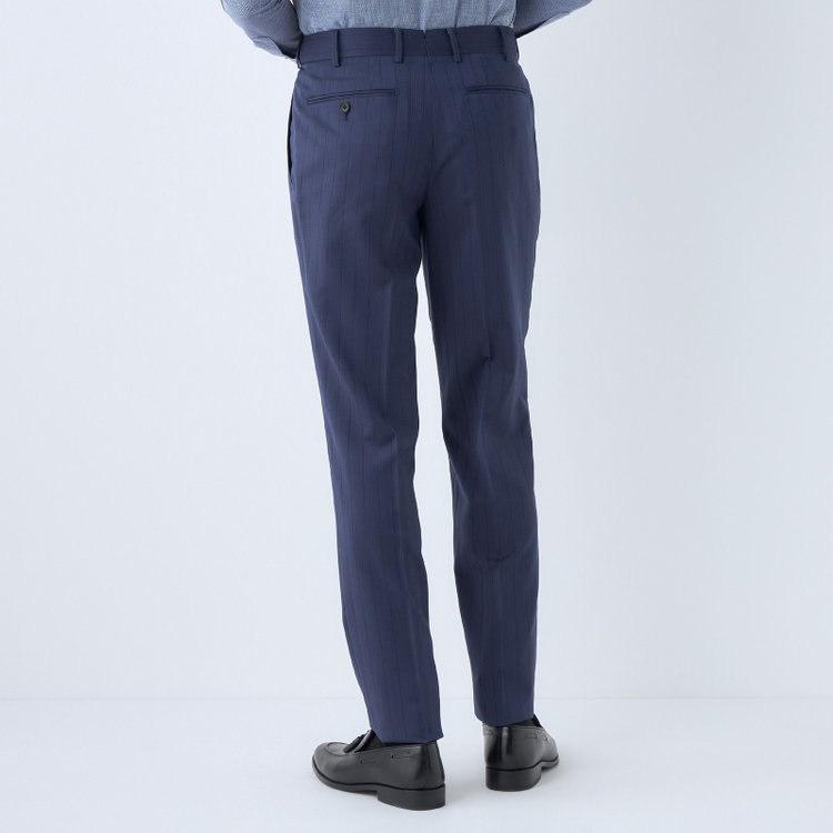 シルバーライン 【CLASSICO TAPERED】【春夏】3釦段返りシングルスーツ 2タック/ネイビー×シャドーストライプ/ウエストムーブ/MARZOTTO/※パンツ裾直し必要 紺中間