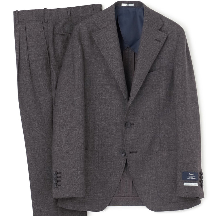 シルバーライン 【CLASSICO TAPERED】【春夏】3釦段返りシングルスーツ 2タック/ブラウン/パッチポケット/ウエストムーブ仕様/MARZOTTO/※パンツ裾直し必要 茶濃色