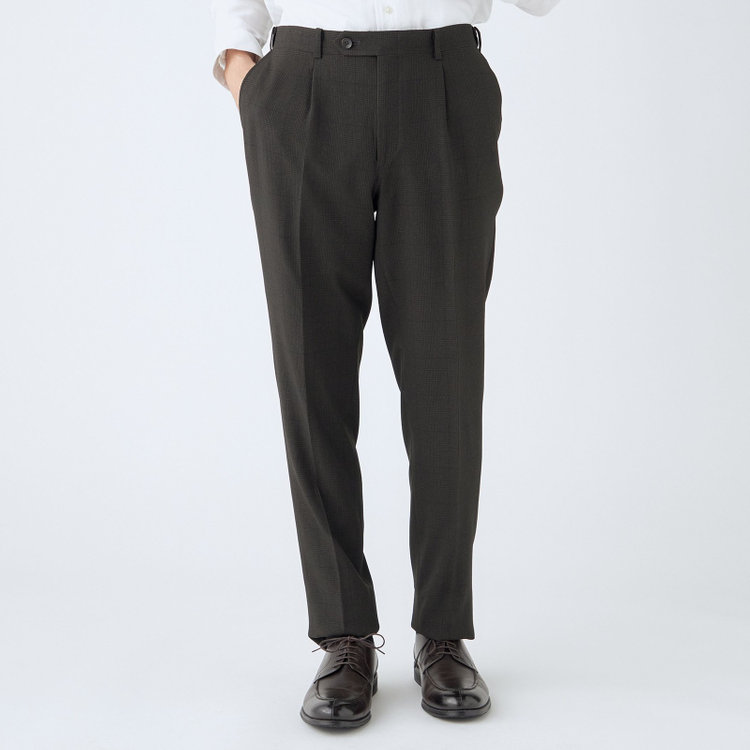 シルバーライン 【CLASSICO TAPERED】【秋冬】コーディネートパンツ付き/2釦シングルスーツ 1タック/ブラウン×グレンチェック+ブラックソリッドパンツ/ウエストムーブ/4S SUSTAINABILITY&ECOLOGY FABRIC/※パンツ裾上げ済仕様 茶濃色
