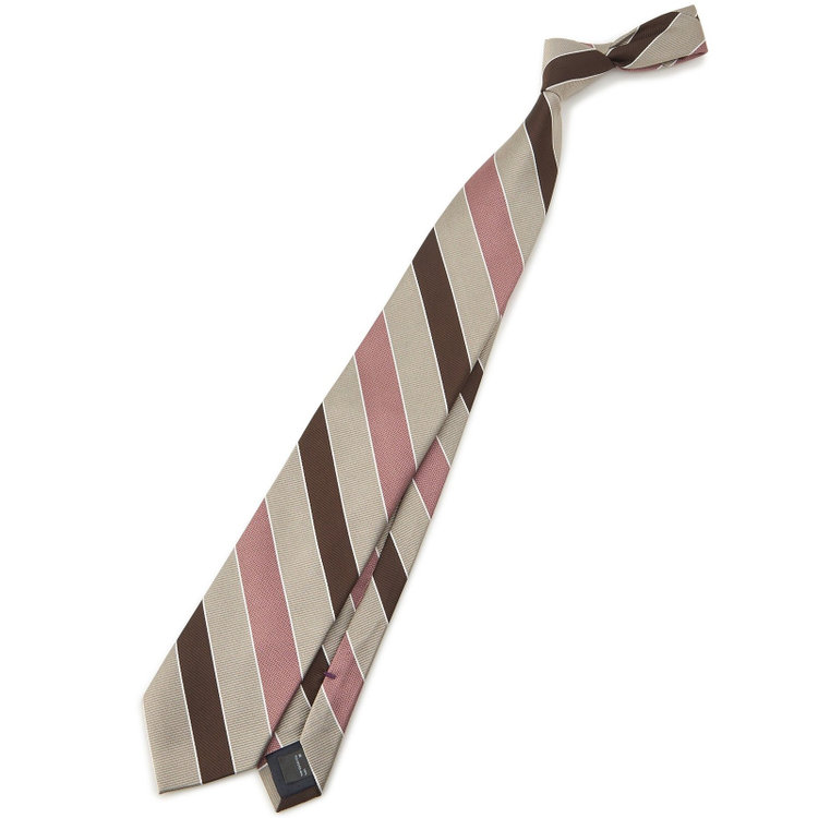 【SILVER LINE】シルクブレンドストライプネクタイ 8.0cm幅/ブラウン×サーモンピンク