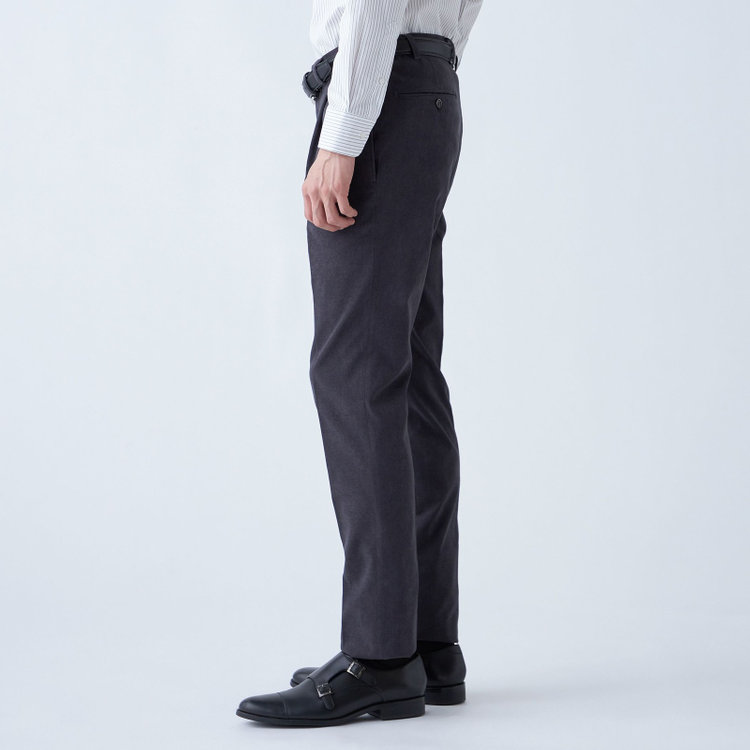 シルバーライン 【CLASSICO TAPERED】【秋冬】ポリエステル1タックテーパードパンツ/グレー×コーデュロイ/シャーリング仕様/4S SUSTAINABLE/※裾上げ必要 グレー濃色