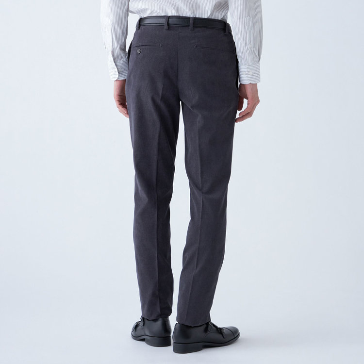 シルバーライン 【CLASSICO TAPERED】【秋冬】ポリエステル1タックテーパードパンツ/グレー×コーデュロイ/シャーリング仕様/4S SUSTAINABLE/※裾上げ必要 グレー濃色
