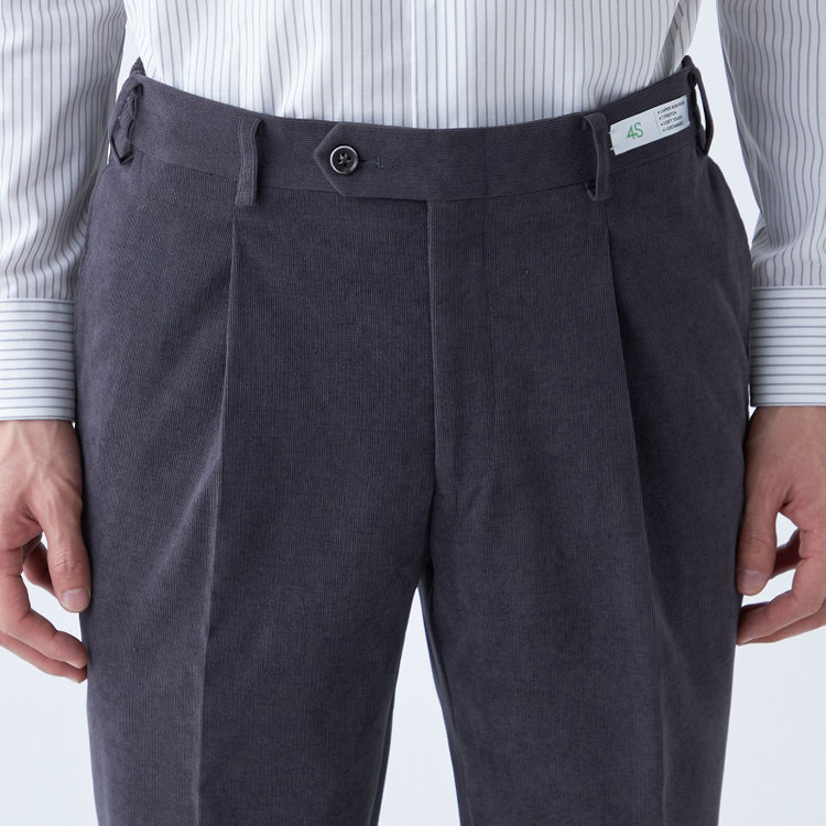 シルバーライン 【CLASSICO TAPERED】【秋冬】ポリエステル1タックテーパードパンツ/グレー×コーデュロイ/シャーリング仕様/4S SUSTAINABLE/※裾上げ必要 グレー濃色