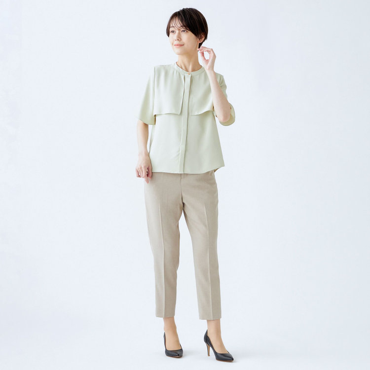 シルバーライン 【SILVER LINE/5分袖】バンドカラー比翼仕様ブラウス/ライトグリーン 緑淡色