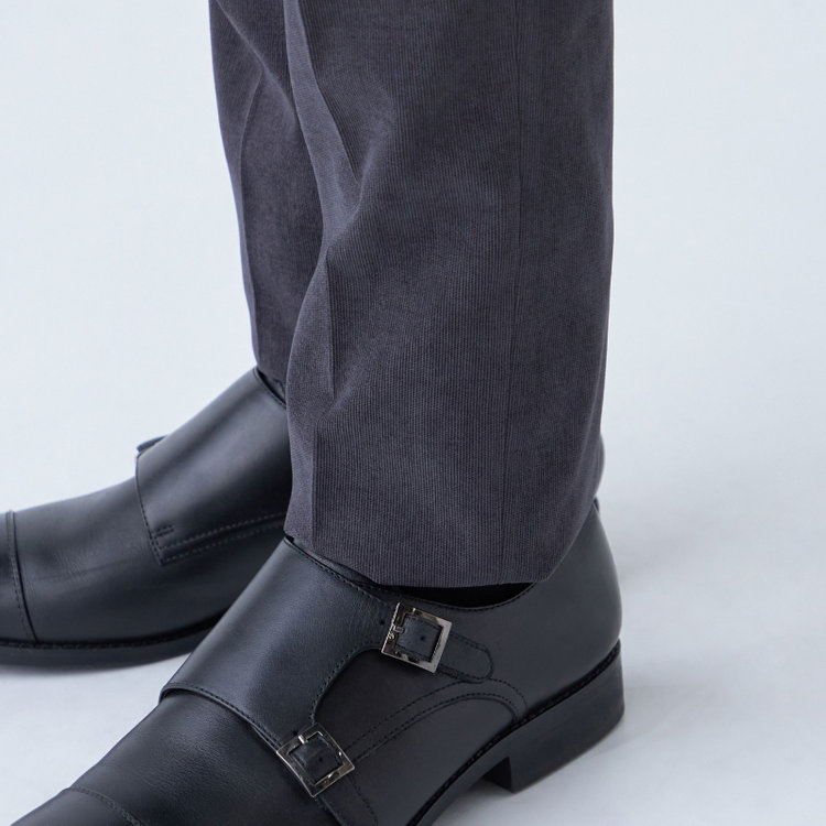 シルバーライン 【CLASSICO TAPERED】【秋冬】ポリエステル1タックテーパードパンツ/グレー×コーデュロイ/シャーリング仕様/4S SUSTAINABLE/※裾上げ必要 グレー濃色