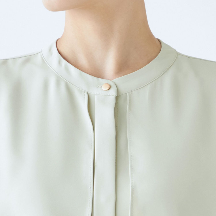 シルバーライン 【SILVER LINE/5分袖】バンドカラー比翼仕様ブラウス/ライトグリーン 緑淡色