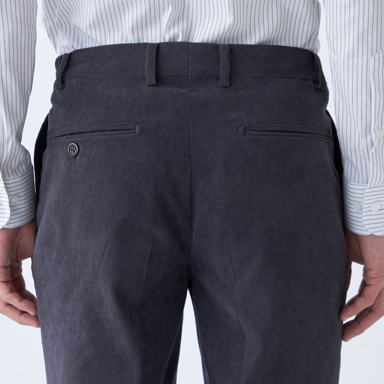 シルバーライン 【CLASSICO TAPERED】【秋冬】ポリエステル1タックテーパードパンツ/グレー×コーデュロイ/シャーリング仕様/4S SUSTAINABLE/※裾上げ必要 グレー濃色