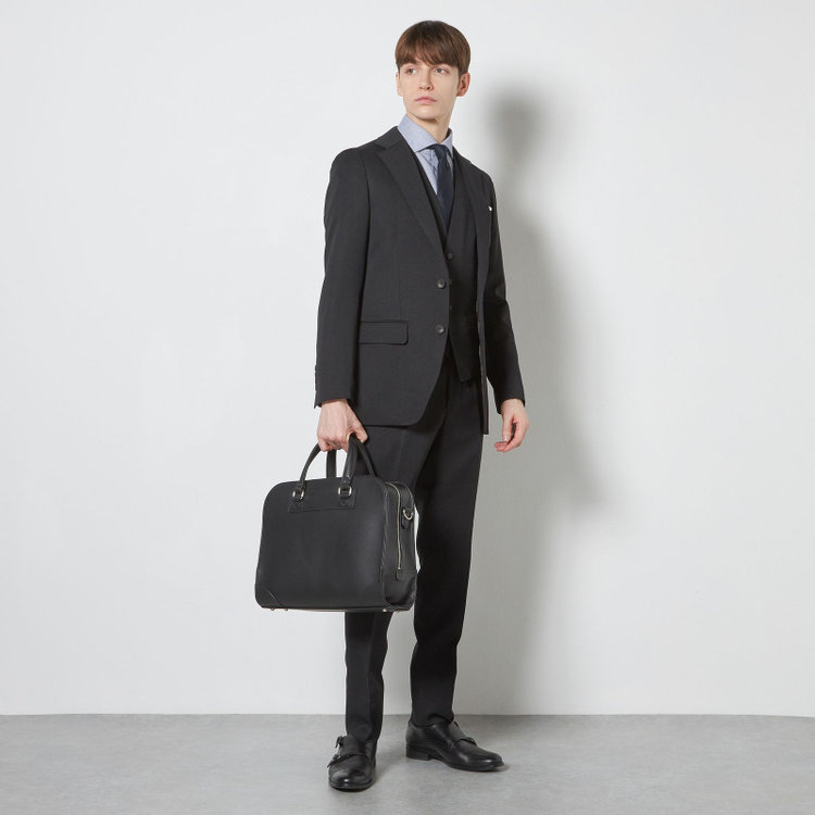 シルバーライン 【CLASSICO TAPERED】【春夏】2釦シングルスリーピーススーツ 1タックテーパードパンツ/ブラック×ウィンドペン/ウエストムーブ/4S SUSTAINABILITY&ECOLOGY FABRIC/※パンツ裾上げ済仕様 黒