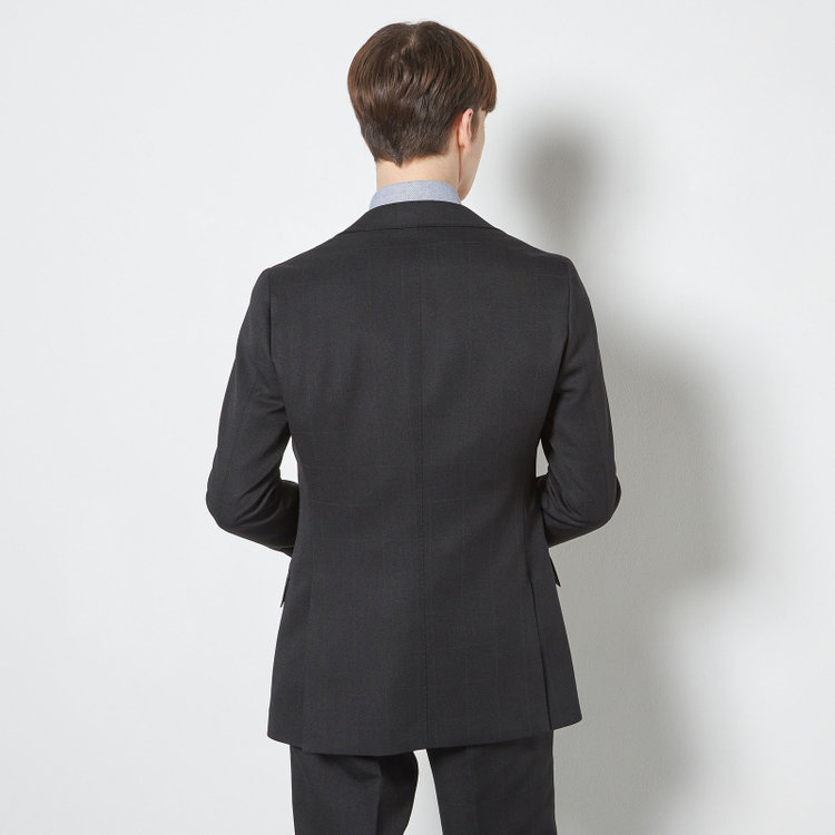 シルバーライン 【CLASSICO TAPERED】【春夏】2釦シングルスリーピーススーツ 1タックテーパードパンツ/ブラック×ウィンドペン/ウエストムーブ/4S SUSTAINABILITY&ECOLOGY FABRIC/※パンツ裾上げ済仕様 黒