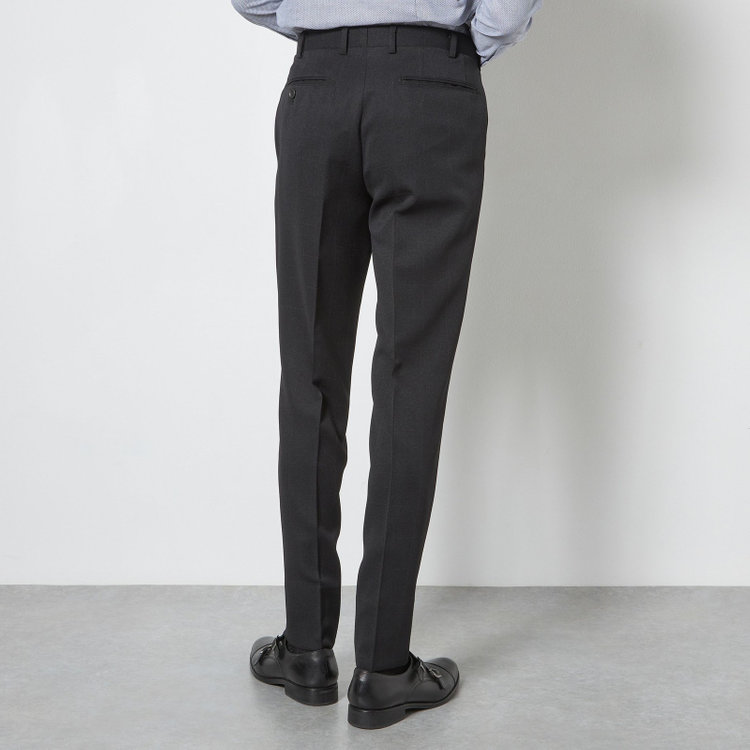 シルバーライン 【CLASSICO TAPERED】【春夏】2釦シングルスリーピーススーツ 1タックテーパードパンツ/ブラック×ウィンドペン/ウエストムーブ/4S SUSTAINABILITY&ECOLOGY FABRIC/※パンツ裾上げ済仕様 黒
