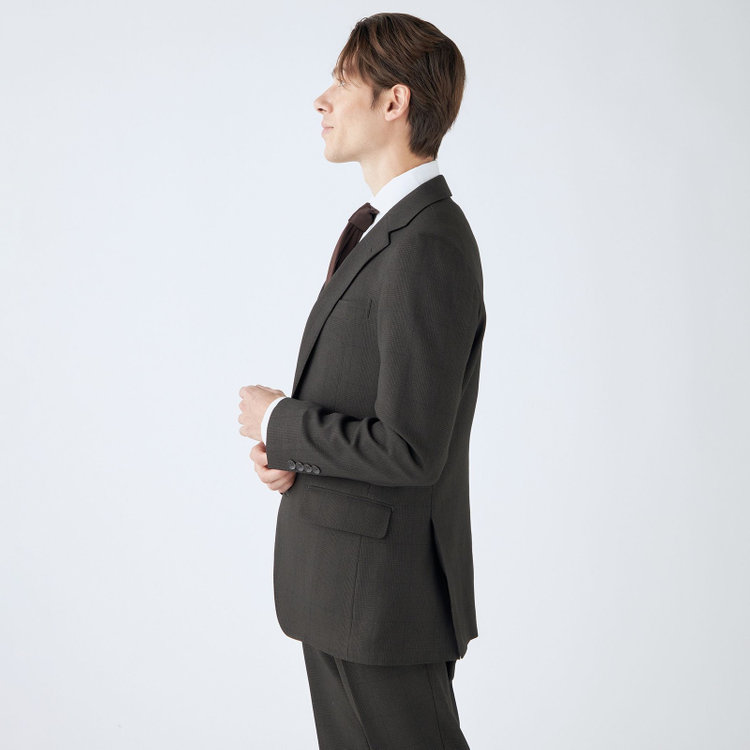 シルバーライン 【CLASSICO TAPERED】【秋冬】コーディネートパンツ付き/2釦シングルスーツ 1タック/ブラウン×グレンチェック+ブラックソリッドパンツ/ウエストムーブ/4S SUSTAINABILITY&ECOLOGY FABRIC/※パンツ裾上げ済仕様 茶濃色