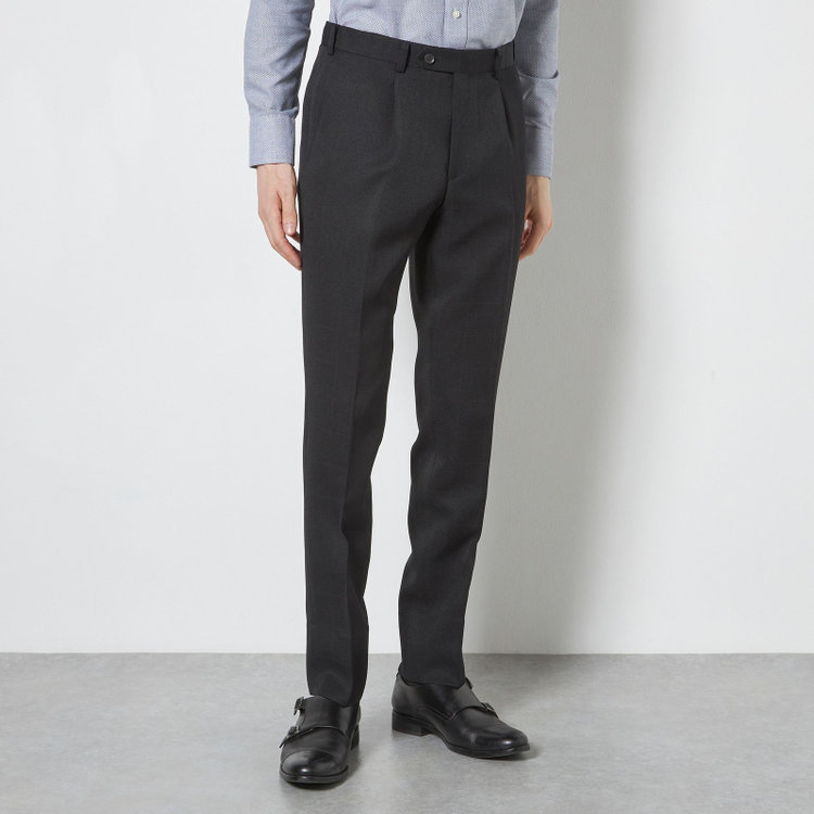 シルバーライン 【CLASSICO TAPERED】【春夏】2釦シングルスリーピーススーツ 1タックテーパードパンツ/ブラック×ウィンドペン/ウエストムーブ/4S SUSTAINABILITY&ECOLOGY FABRIC/※パンツ裾上げ済仕様 黒