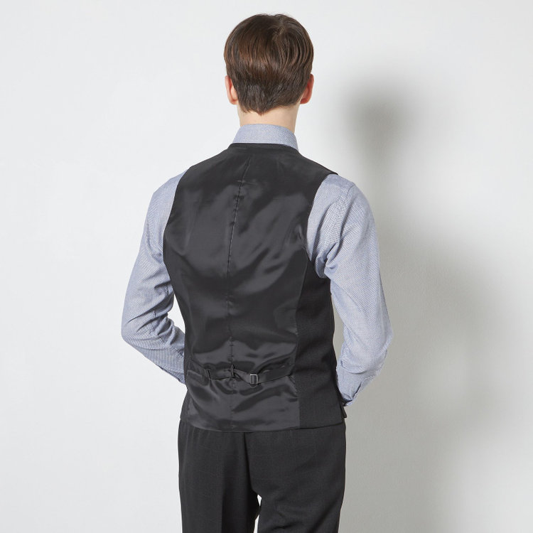 シルバーライン 【CLASSICO TAPERED】【春夏】2釦シングルスリーピーススーツ 1タックテーパードパンツ/ブラック×ウィンドペン/ウエストムーブ/4S SUSTAINABILITY&ECOLOGY FABRIC/※パンツ裾上げ済仕様 黒