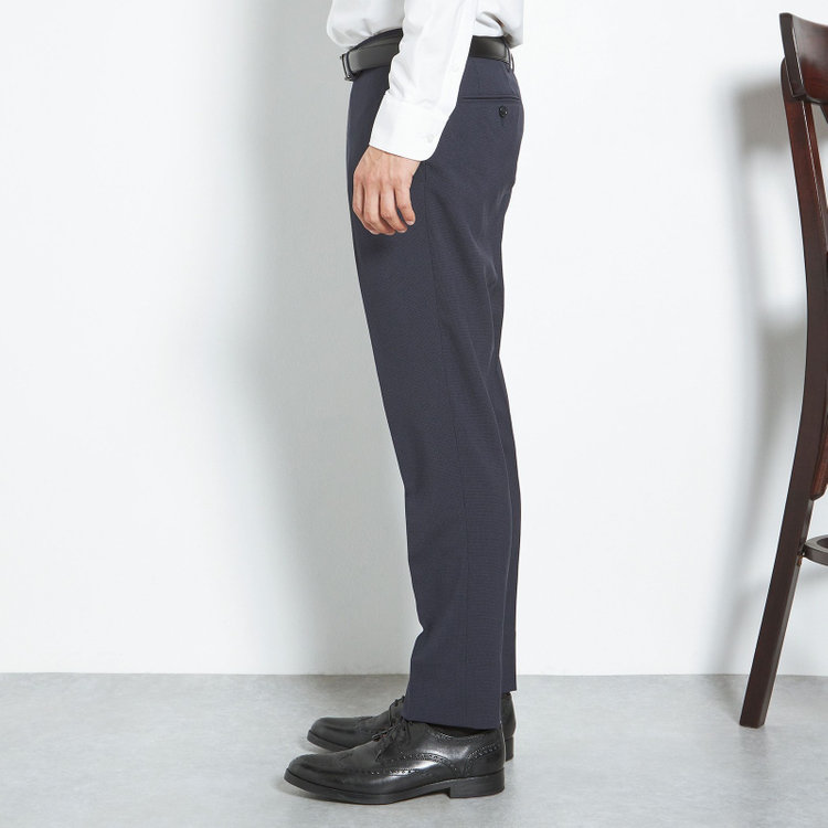 ブラックライン 【SLIM TAPERED】【年間】ウォッシャブル0タックテーパードパンツ/ネイビー×ハウンドトゥース/裾上げ済仕様 紺中間