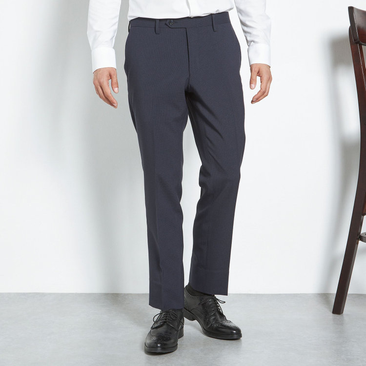 ブラックライン 【SLIM TAPERED】【年間】ウォッシャブル0タックテーパードパンツ/ネイビー×ハウンドトゥース/裾上げ済仕様 紺中間